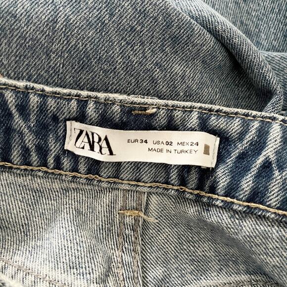 ZARA High Rise Distressed Rigid Straight Leg Jeans 2 - Picture 8 of 10